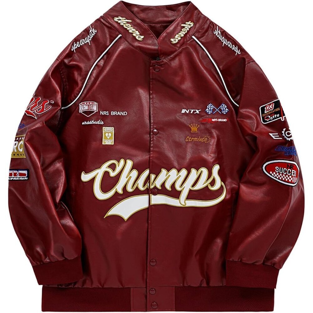 Unisex Red Aelfric Eden Faux Leather Racing Jacket Oversized Biker Street wear